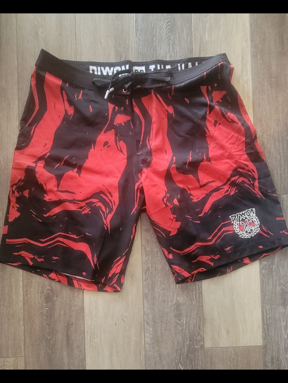 DIXXON Black & Red Men's Board Shorts with Graphic Print Size 38